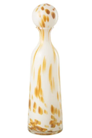 Bouteille+Bouchon Taches Decoratif Verre Blanc/Ocre Large