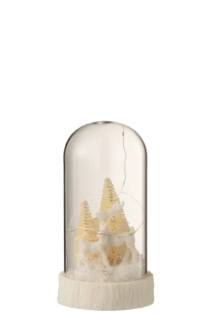 Cloche Haute Led Cerfs Verre/Resine Blanc Small