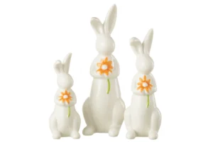 Set 3 Lapins Fleurs Porcelaine Orange/Blanc