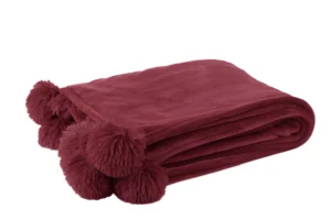 Plaid Pompon Polyester Bordeaux