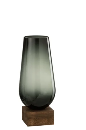 Vase sur Pied Eno Verre/Bois Marron Fonce Gris Small