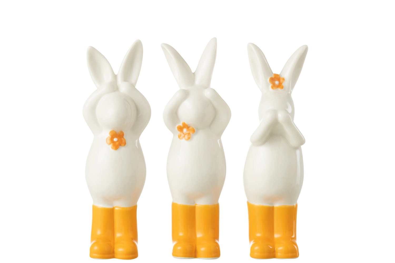 Lapin Voir/Entendre/Se Taire Porcelaine Orange/Blanc Assortiment De 3