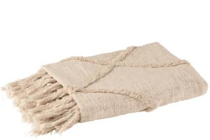 Plaid Losange Coton Polyester Crème