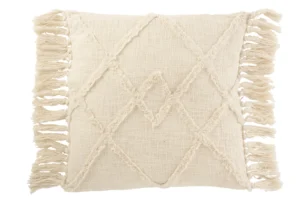 Coussin Rectangle Losange Pompon Coton Polyester Beige