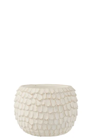 Cache Pot Feuillage Ciment Blanc Extra Large