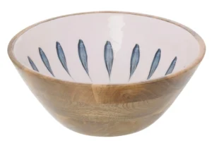 Bol bois de manguier bleu/blanc Large