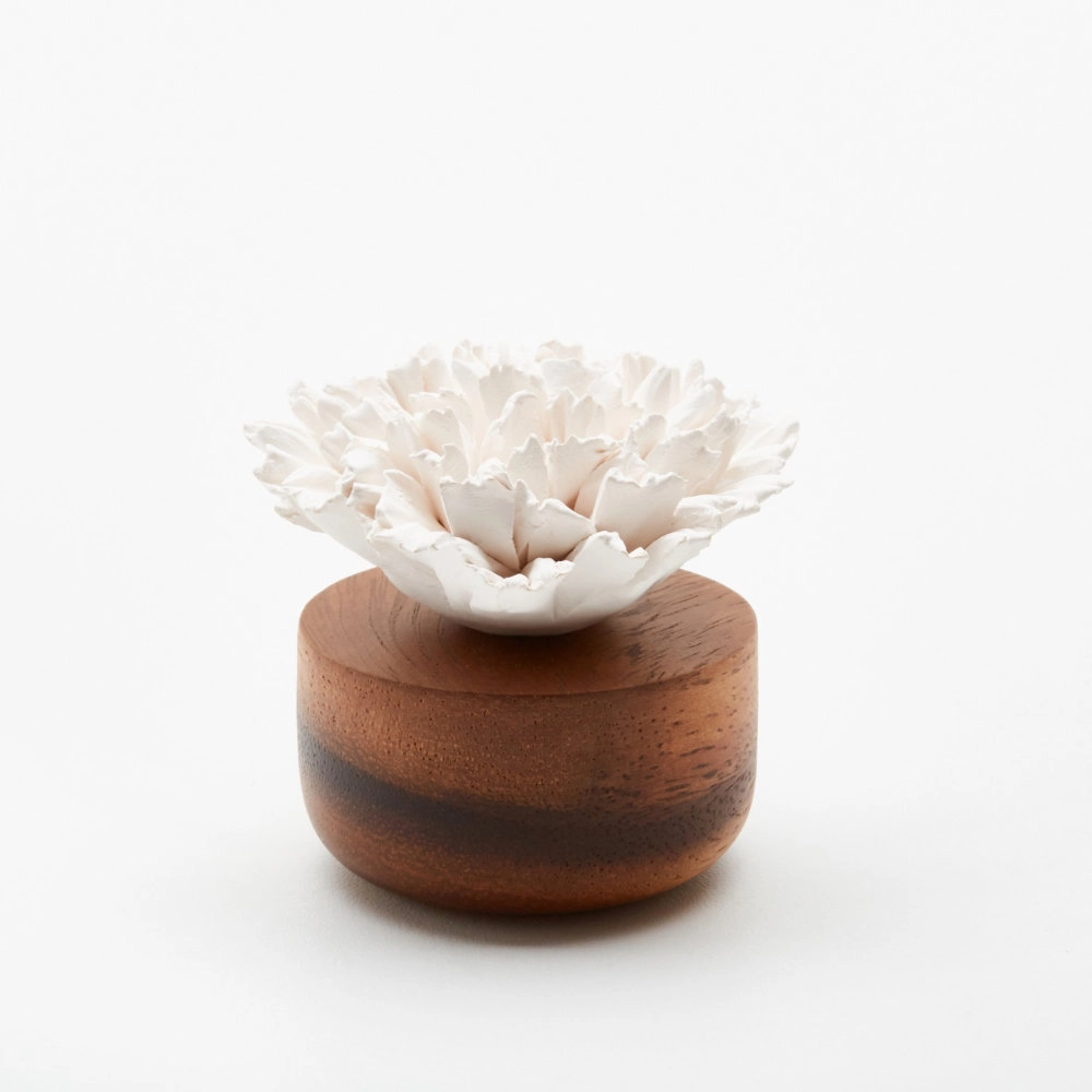 Diffuseur de parfum en bois et céramique blanc Œillet du Japon