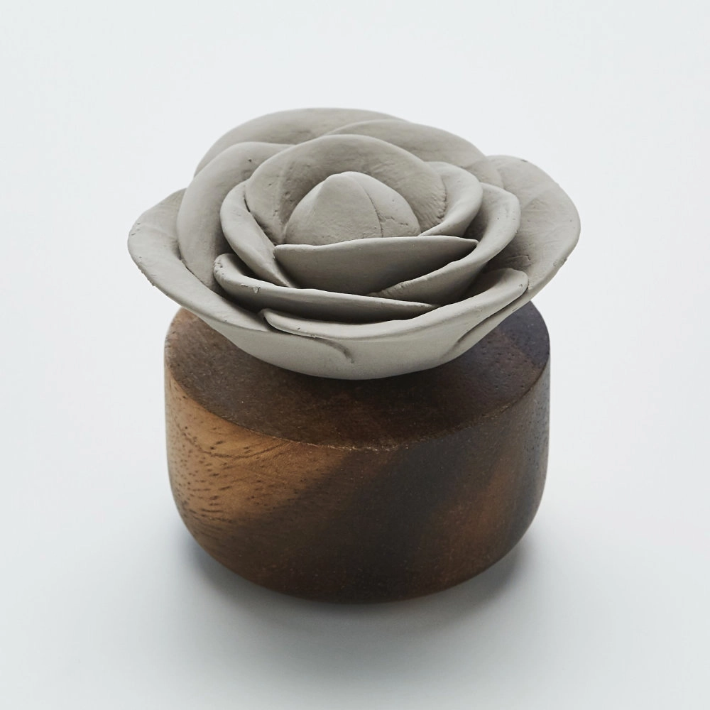 Diffuseur de parfum en bois et céramique gris Rose du Bengale