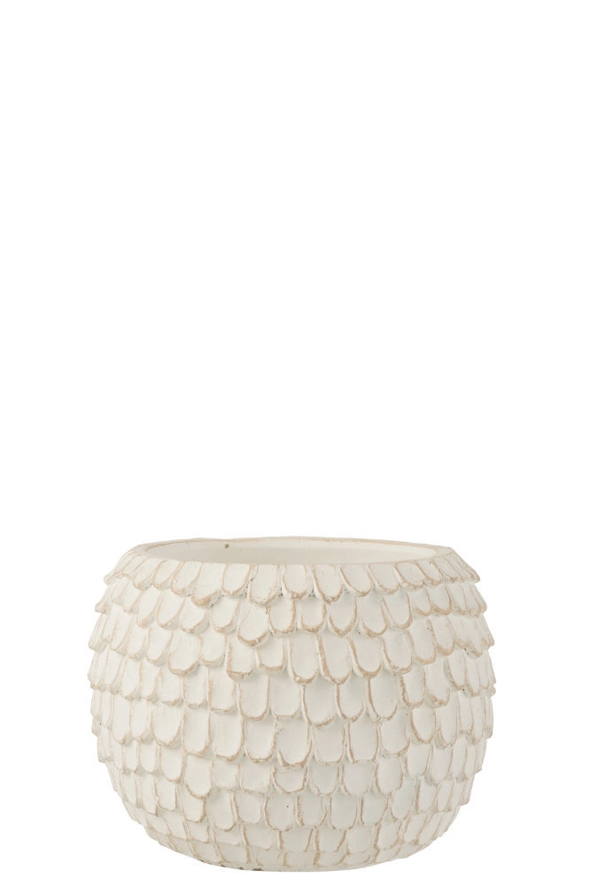 Cache Pot Feuillage Ciment Blanc Extra Large