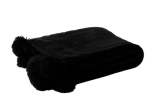 Plaid Pompon Polyester Noir