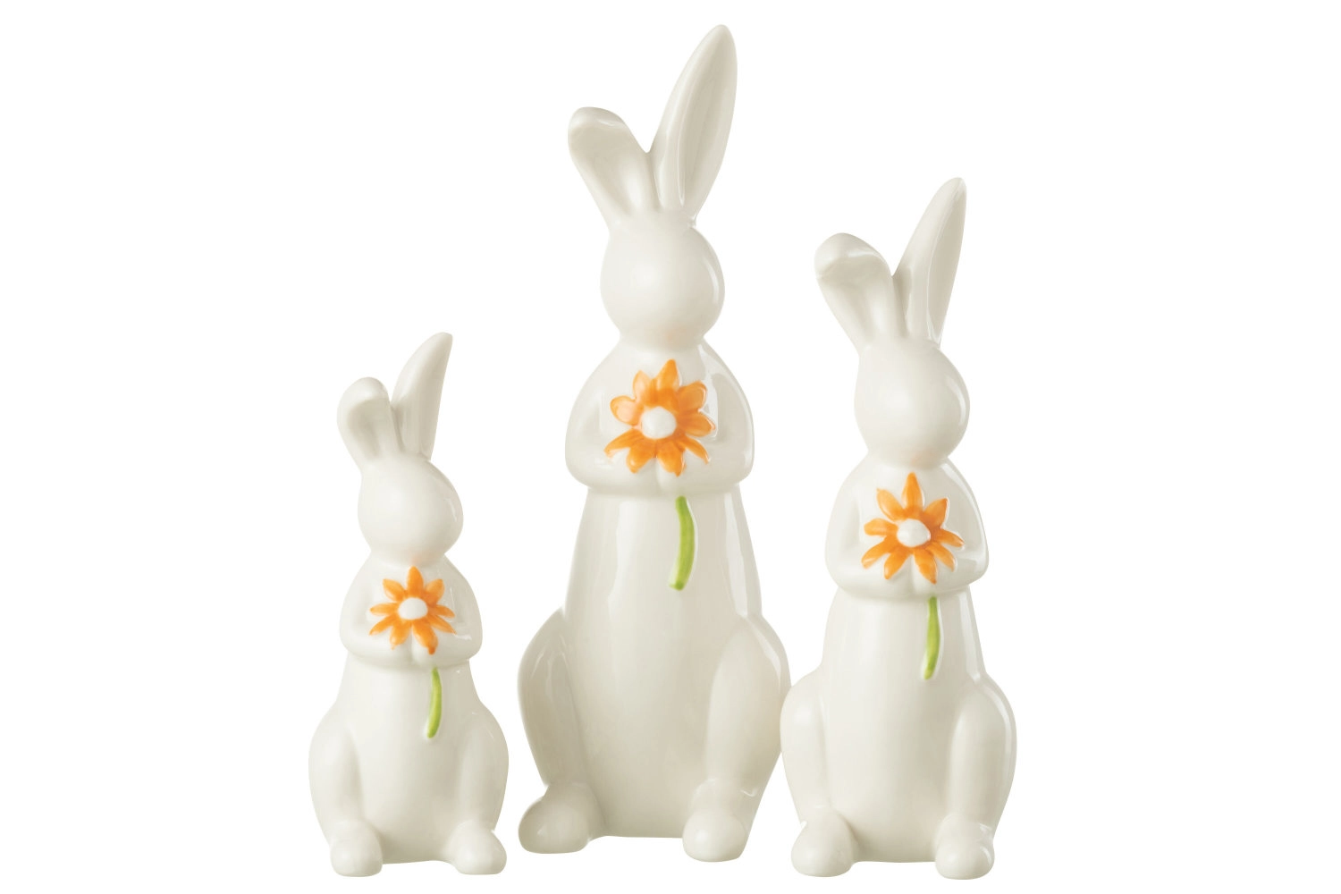 Set 3 Lapins Fleurs Porcelaine Orange/Blanc