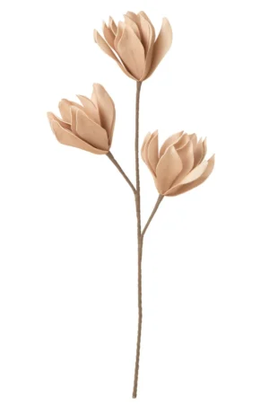 Fleur Branche Feuilles Courtes 3 Tetes Eva Rose Clair