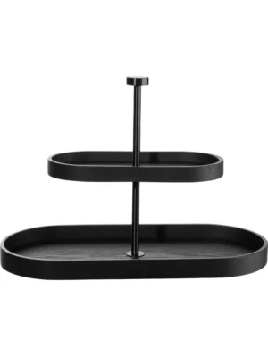 Serviteur à deux étages, ovale, noir
