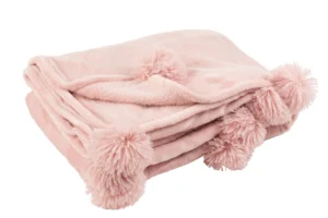 Plaid Pompon Polyester Rose Bebe
