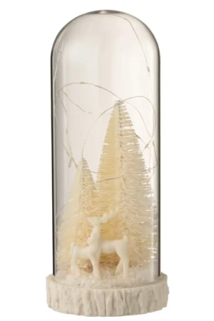 Cloche Haute Led Cerfs Verre/Resine Blanc Large