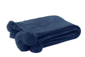 Plaid Pompon Polyester Bleu