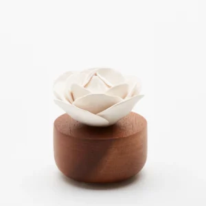 Diffuseur de parfum en bois et céramique blanc Rose du Bengale
