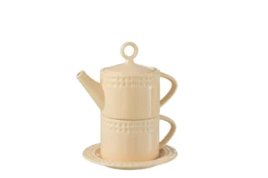 Theiere Et Tasse Ceramique Pêche