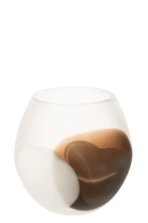 Photophore Balle Verre Blanc/Marron Large