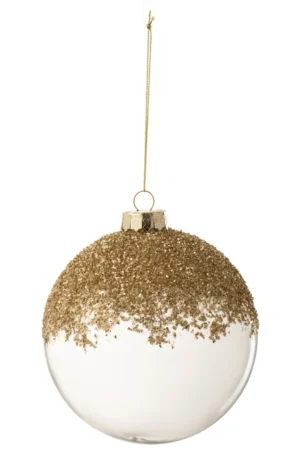 Boule De Noel Fines Paillettes Verre Transparent/Or Large