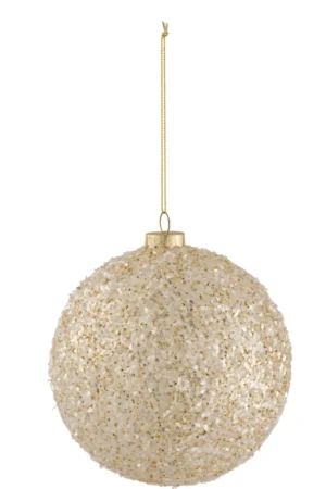 Boule De Noel Paillettes Epaisses Verre Or/Blanc Large